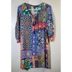 Womens Tolani Sanaya Silk Dress Boho Medallion Floral 3/4 Sleeve XS #23‎